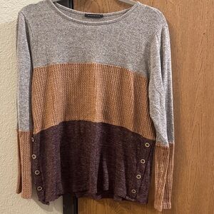 Staccato Color Block Long Sleeve Top - Gray, Tan, and Brown